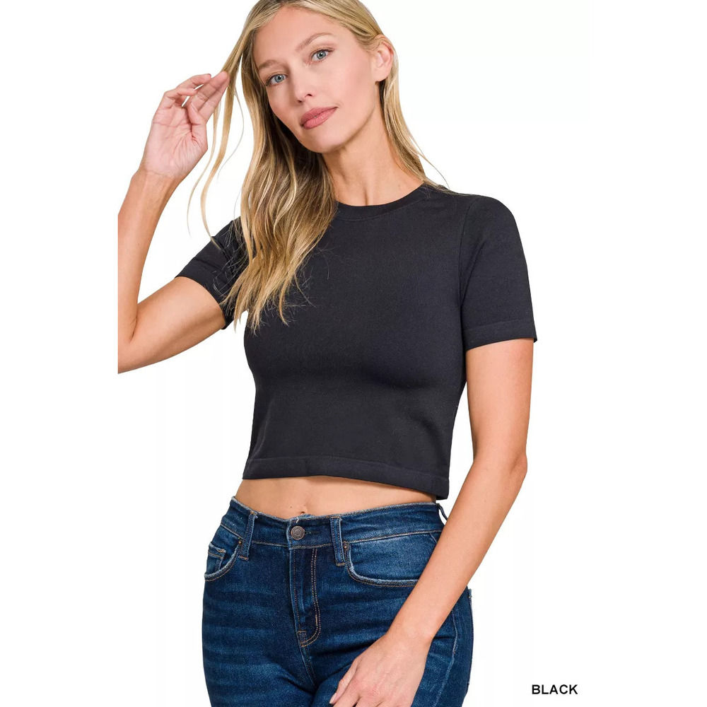 Zenana Seamless Cropped Short Sleeve T-Shirt